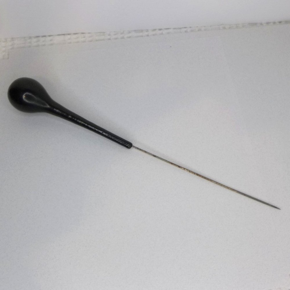 Antique Black Wood Bulb Hat Pin